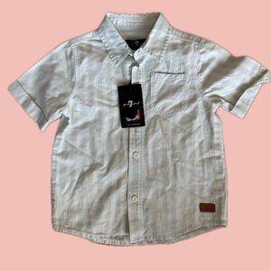 7 For All Mankind Kids Button-Up Shirt – Cream Stripe Cotton – NWT